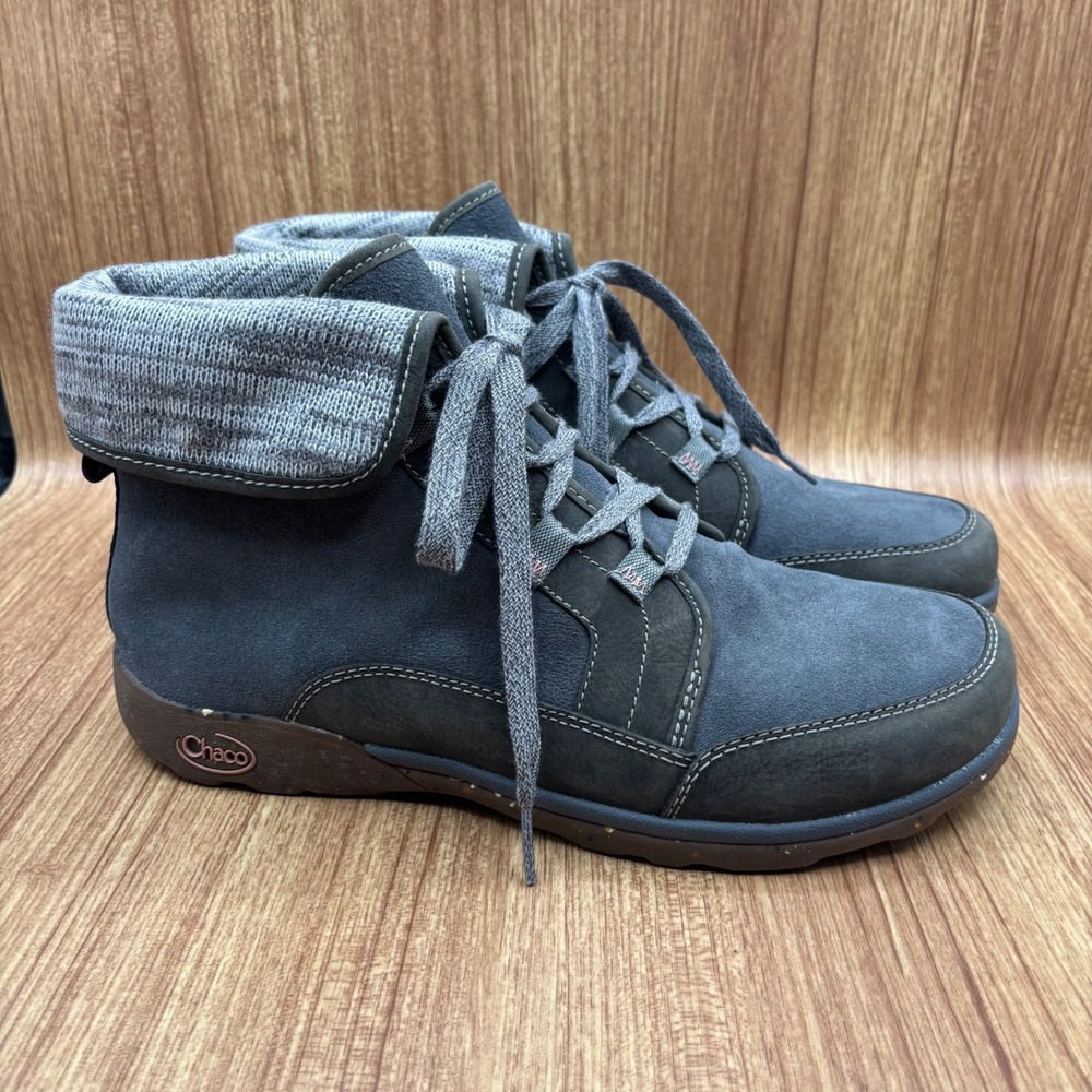 Chaco Barbary Boot Blue Gray Womens 10.5 Suede Leather Wool Lace Up J106392‎